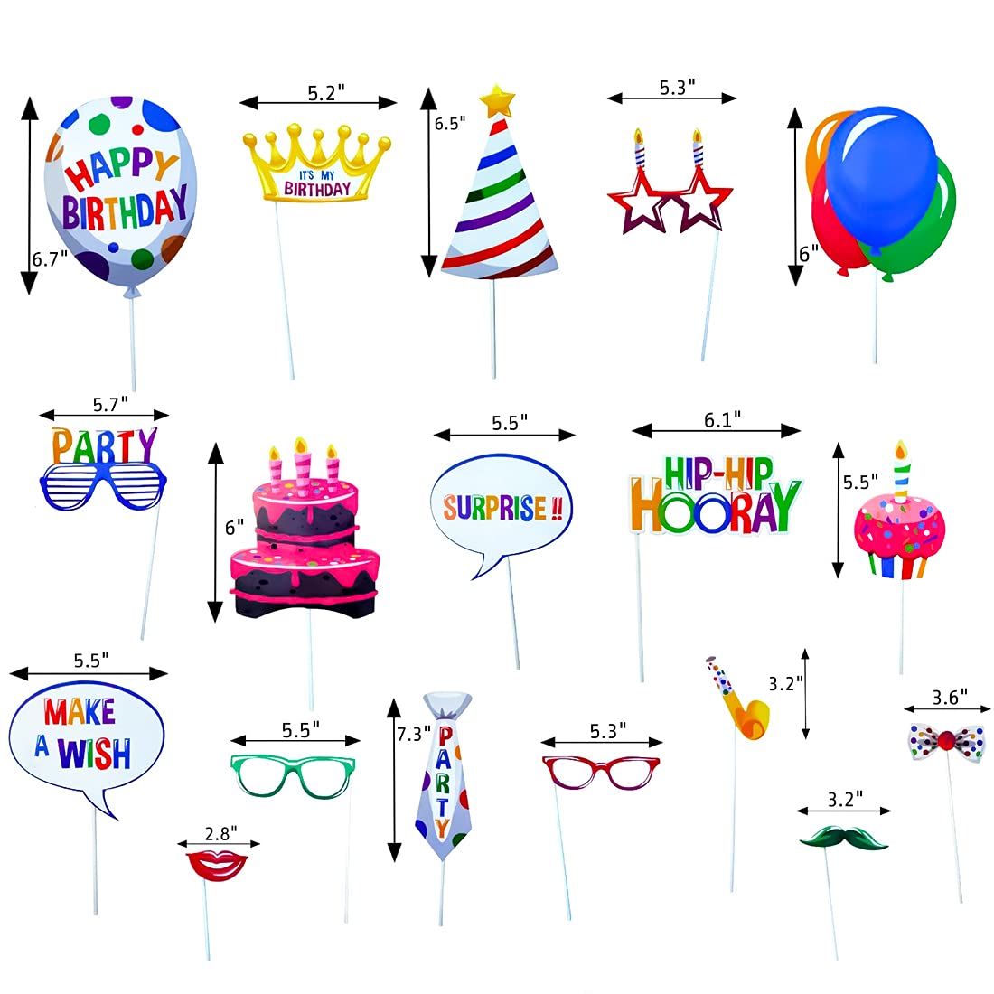 Pipi 18Pcs Birthday Photo Booth Props Party Decorations For Girls Kids Fiesta Photo Props Party Favors